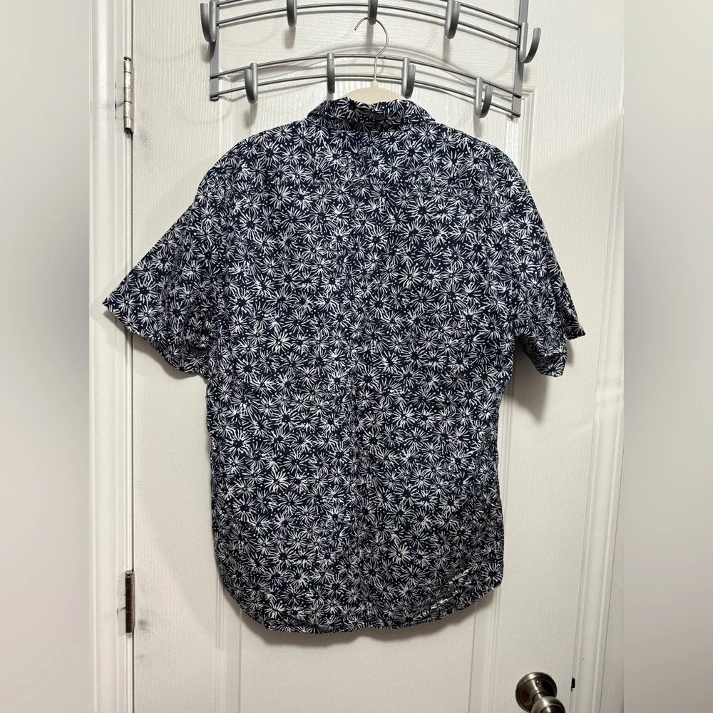Banana Republic Men's m Slim-fit Luxe Poplin Shirt Navy white Fourth of July EUC